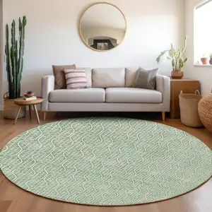 Photo of 8' Sage And Gray Round Geometric Washable Indoor Outdoor Area Rug