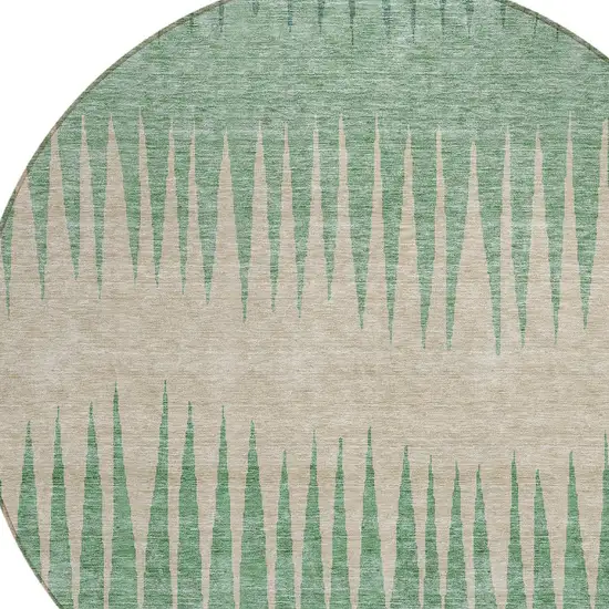 8' Sage And Gray Round Striped Washable Indoor Outdoor Area Rug Photo 4