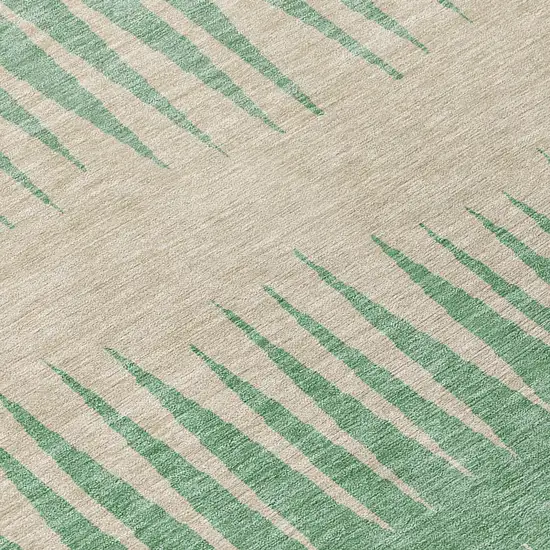 8' Sage And Gray Round Striped Washable Indoor Outdoor Area Rug Photo 8