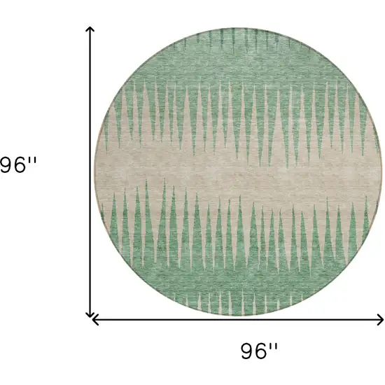 8' Sage And Gray Round Striped Washable Indoor Outdoor Area Rug Photo 3