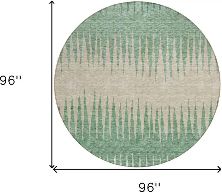 8' Sage And Gray Round Striped Washable Indoor Outdoor Area Rug Photo 3
