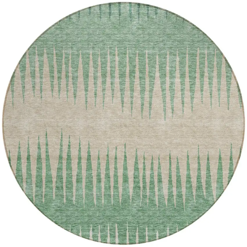 8' Sage And Gray Round Striped Washable Indoor Outdoor Area Rug Photo 5
