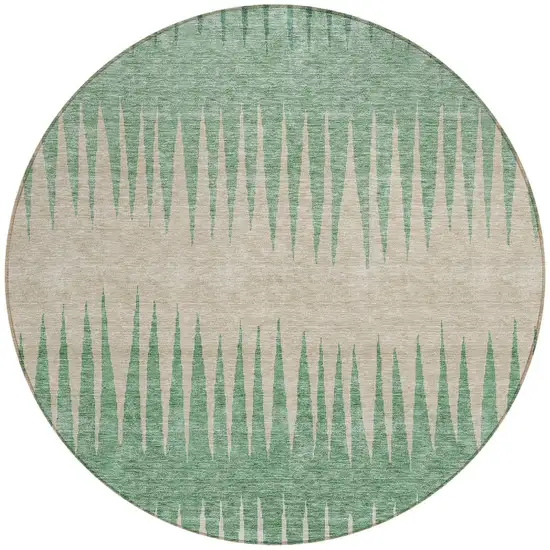 8' Sage And Gray Round Striped Washable Indoor Outdoor Area Rug Photo 5