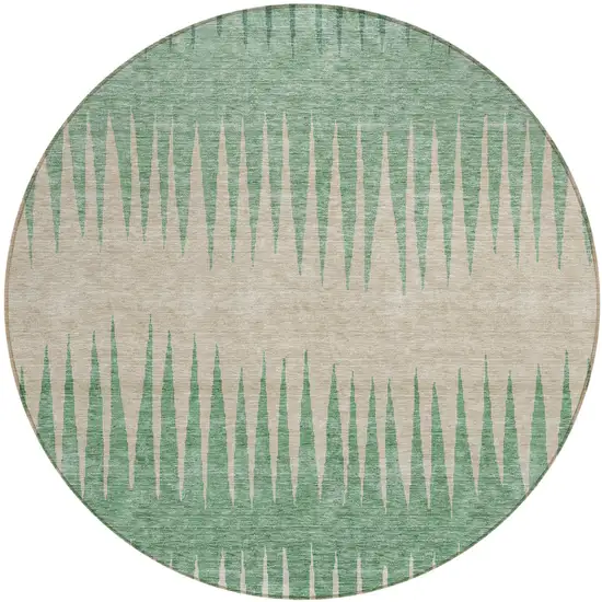 8' Sage And Gray Round Striped Washable Indoor Outdoor Area Rug Photo 2