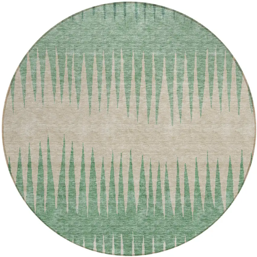 8' Sage And Gray Round Striped Washable Indoor Outdoor Area Rug Photo 2