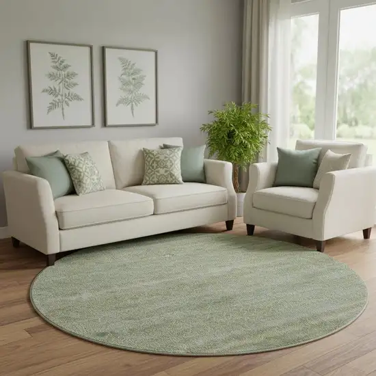 8' Sage And Gray Striped Washable Round Rug With UV Protection Photo 2