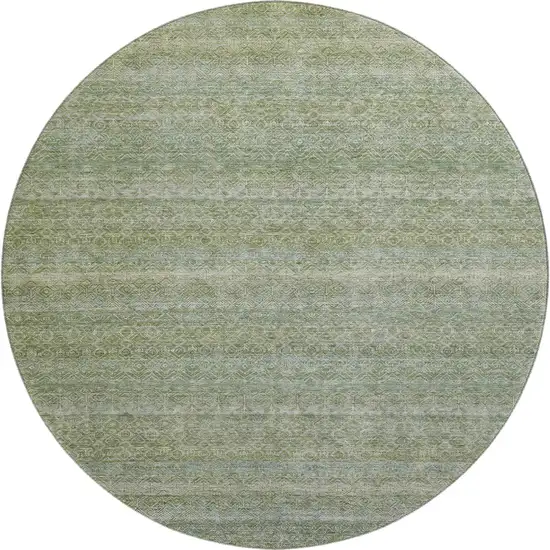 8' Sage And Gray Striped Washable Round Rug With UV Protection Photo 1
