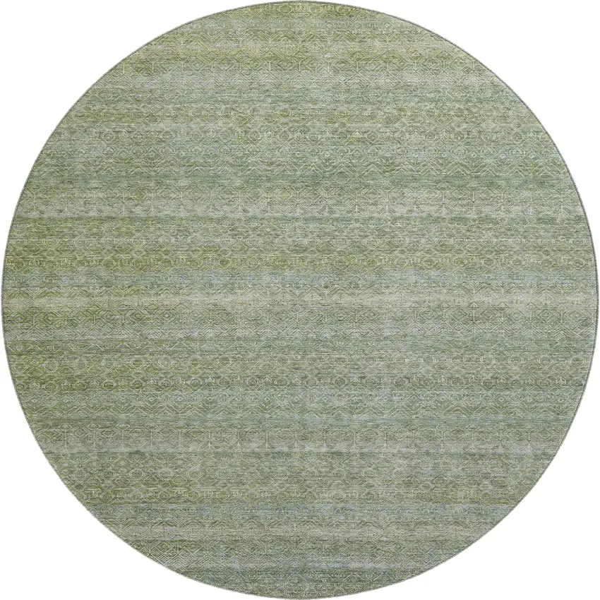 8' Sage And Gray Striped Washable Round Rug With UV Protection Photo 1