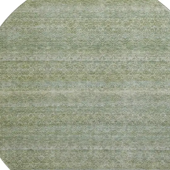 8' Sage And Gray Striped Washable Round Rug With UV Protection Photo 3