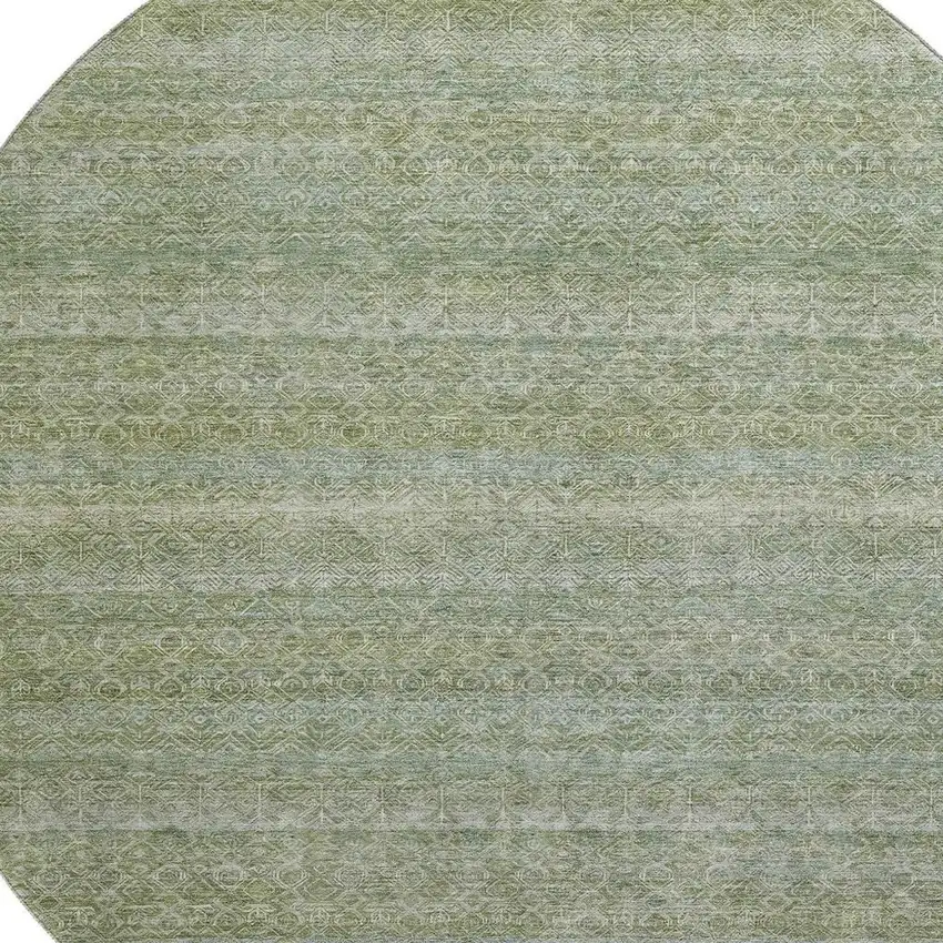 8' Sage And Gray Striped Washable Round Rug With UV Protection Photo 3