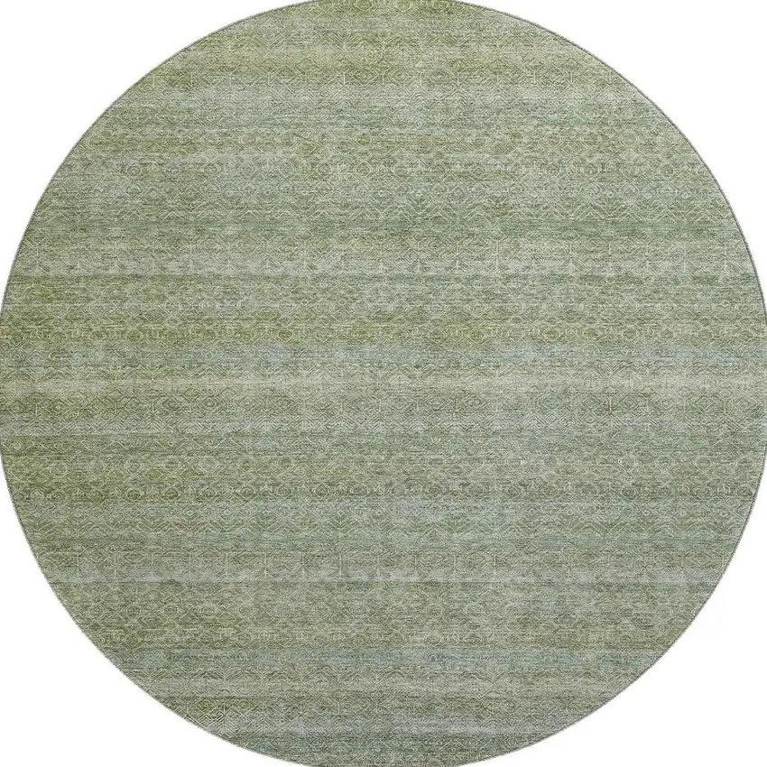 8' Sage And Gray Striped Washable Round Rug With UV Protection Photo 4
