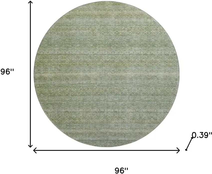 8' Sage And Gray Striped Washable Round Rug With UV Protection Photo 8