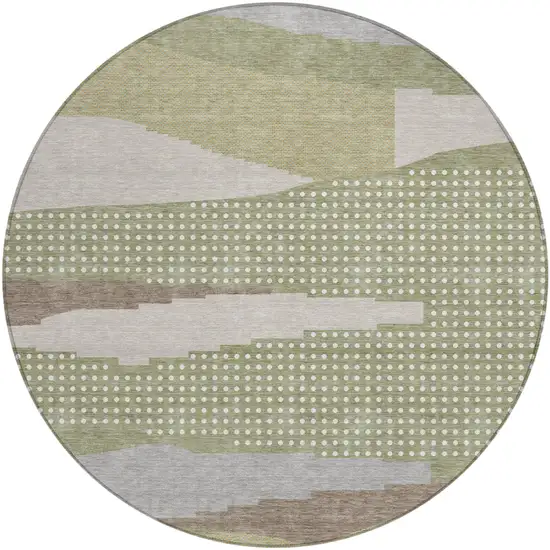 8' Sage And Green Round Abstract Washable Indoor Outdoor Area Rug Photo 2