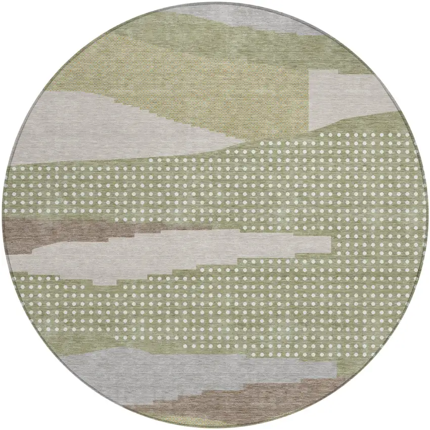 8' Sage And Green Round Abstract Washable Indoor Outdoor Area Rug Photo 2