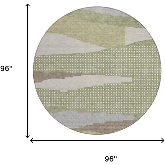 8' Sage And Green Round Abstract Washable Indoor Outdoor Area Rug Photo 5