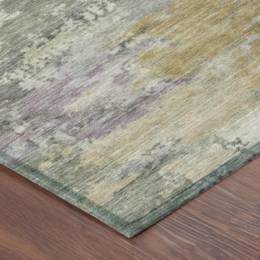 8' Sage And Green Round Abstract Washable Indoor Outdoor Area Rug Photo 3