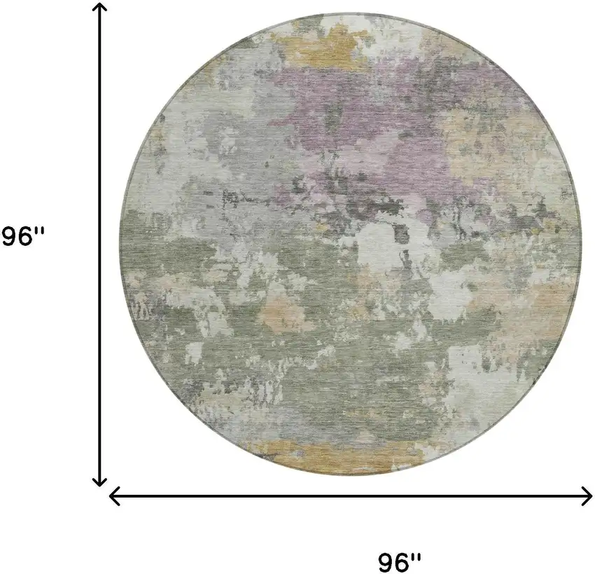 8' Sage And Green Round Abstract Washable Indoor Outdoor Area Rug Photo 5