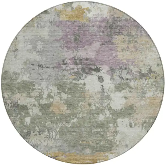 8' Sage And Green Round Abstract Washable Indoor Outdoor Area Rug Photo 2