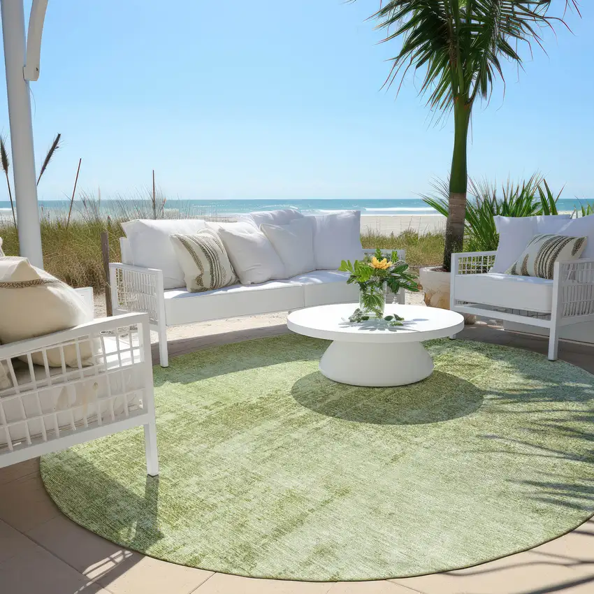 8' Sage And Green Round Abstract Washable Indoor Outdoor Area Rug Photo 6
