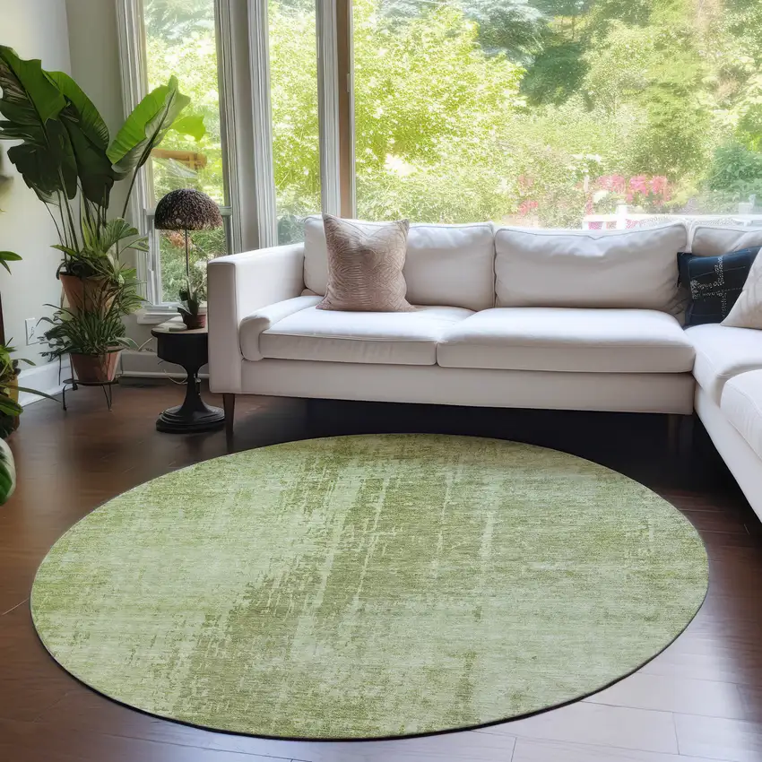 8' Sage And Green Round Abstract Washable Indoor Outdoor Area Rug Photo 7