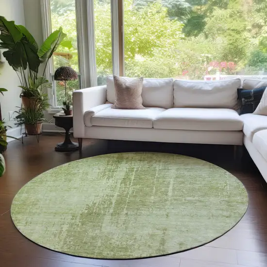 8' Sage And Green Round Abstract Washable Indoor Outdoor Area Rug Photo 7