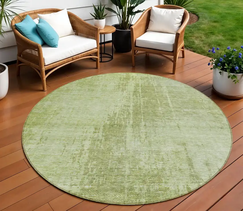 8' Sage And Green Round Abstract Washable Indoor Outdoor Area Rug Photo 1