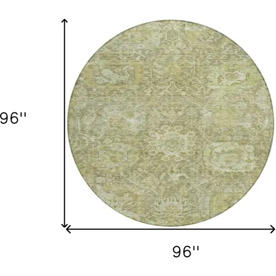 8' Sage And Green Round Damask Washable Indoor Outdoor Area Rug Photo 9