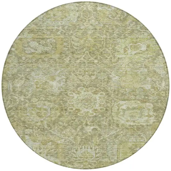 8' Sage And Green Round Damask Washable Indoor Outdoor Area Rug Photo 6