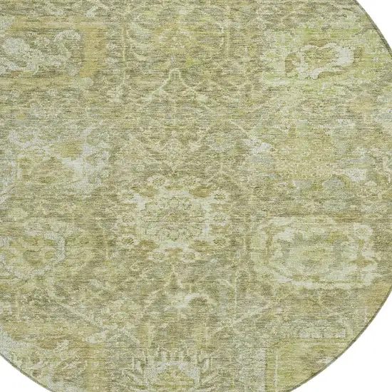 8' Sage And Green Round Damask Washable Indoor Outdoor Area Rug Photo 5