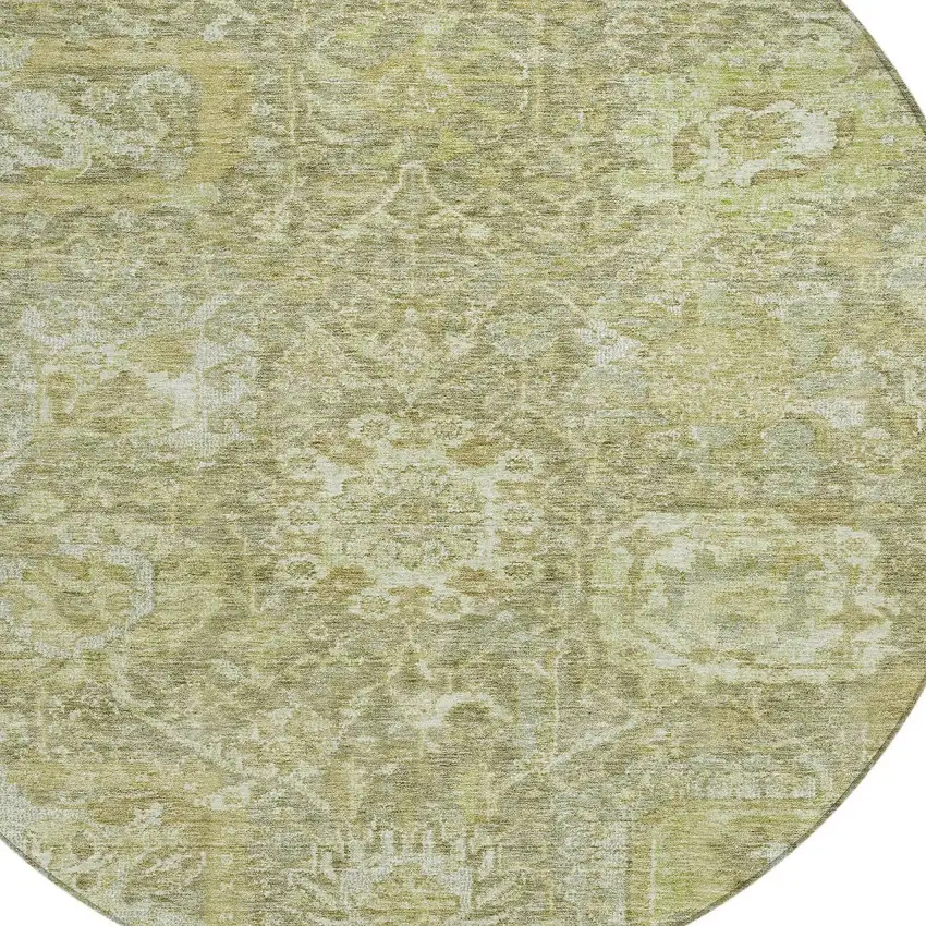 8' Sage And Green Round Damask Washable Indoor Outdoor Area Rug Photo 5