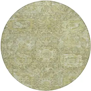 Photo of 8' Sage And Green Round Damask Washable Indoor Outdoor Area Rug