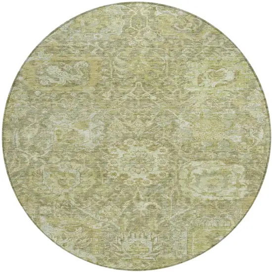 8' Sage And Green Round Damask Washable Indoor Outdoor Area Rug Photo 2