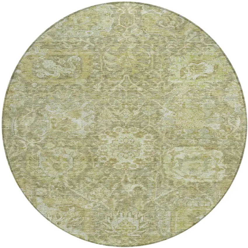 8' Sage And Green Round Damask Washable Indoor Outdoor Area Rug Photo 2