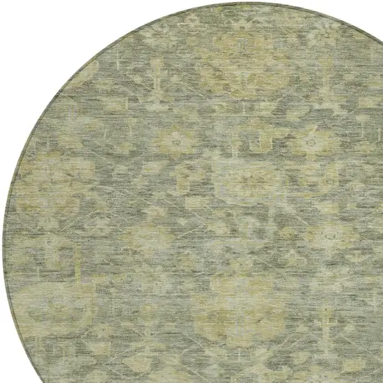 8' Sage And Green Round Damask Washable Indoor Outdoor Area Rug Photo 5