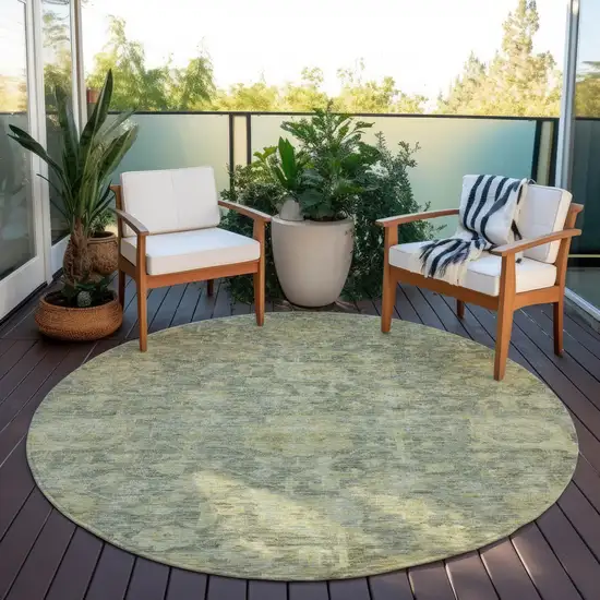 8' Sage And Green Round Damask Washable Indoor Outdoor Area Rug Photo 7
