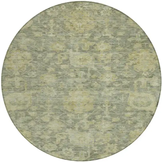 8' Sage And Green Round Damask Washable Indoor Outdoor Area Rug Photo 2