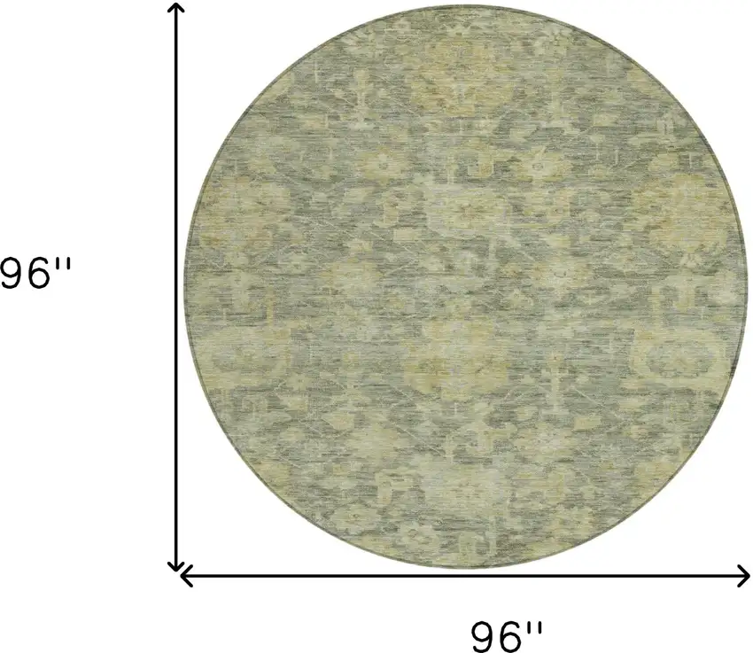 8' Sage And Green Round Damask Washable Indoor Outdoor Area Rug Photo 9