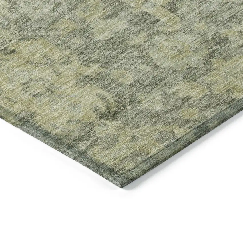 8' Sage And Green Round Damask Washable Indoor Outdoor Area Rug Photo 4