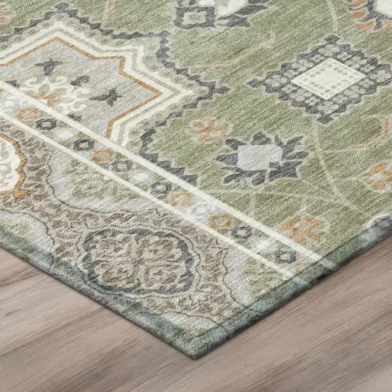 8' Sage And Green Round Floral Medallion Washable Indoor Outdoor Area Rug Photo 4