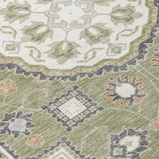 8' Sage And Green Round Floral Medallion Washable Indoor Outdoor Area Rug Photo 5