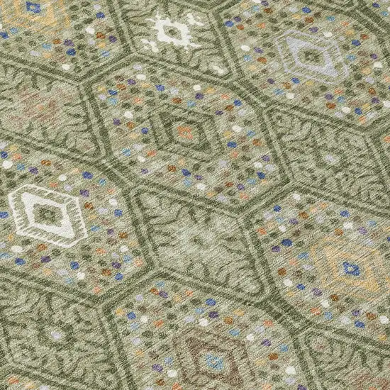 8' Sage And Green Round Geometric Washable Indoor Outdoor Area Rug Photo 7