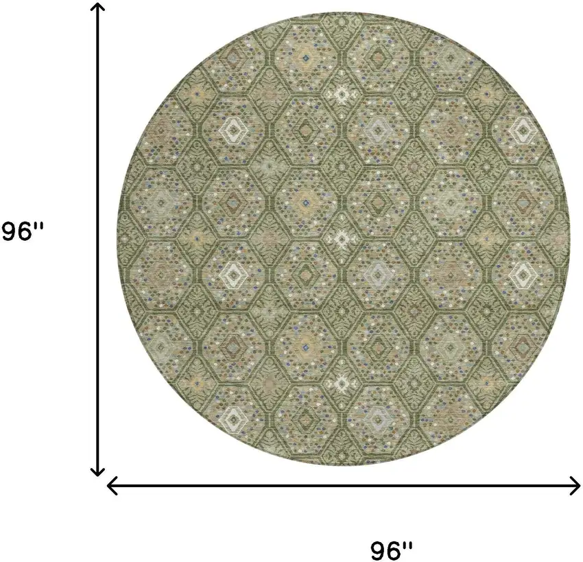 8' Sage And Green Round Geometric Washable Indoor Outdoor Area Rug Photo 8
