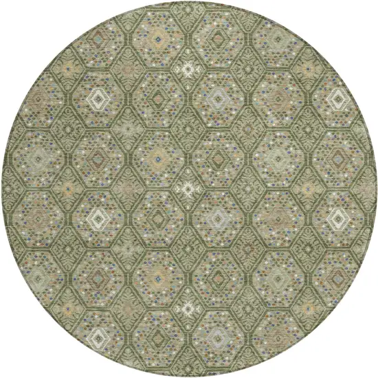 8' Sage And Green Round Geometric Washable Indoor Outdoor Area Rug Photo 1
