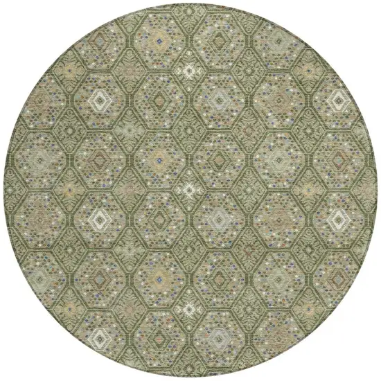 8' Sage And Green Round Geometric Washable Indoor Outdoor Area Rug Photo 3