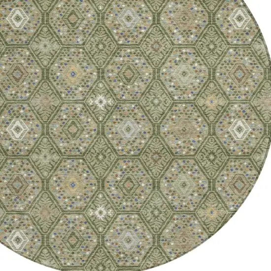 8' Sage And Green Round Geometric Washable Indoor Outdoor Area Rug Photo 2