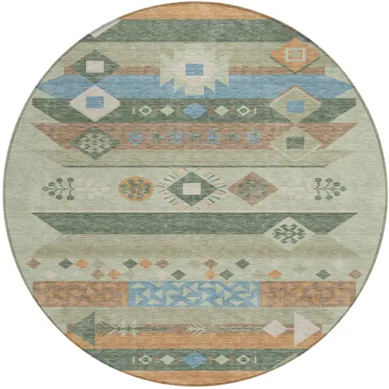 8' Sage And Green Round Geometric Washable Indoor Outdoor Area Rug Photo 2