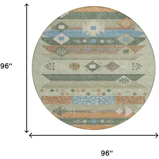 8' Sage And Green Round Geometric Washable Indoor Outdoor Area Rug Photo 7