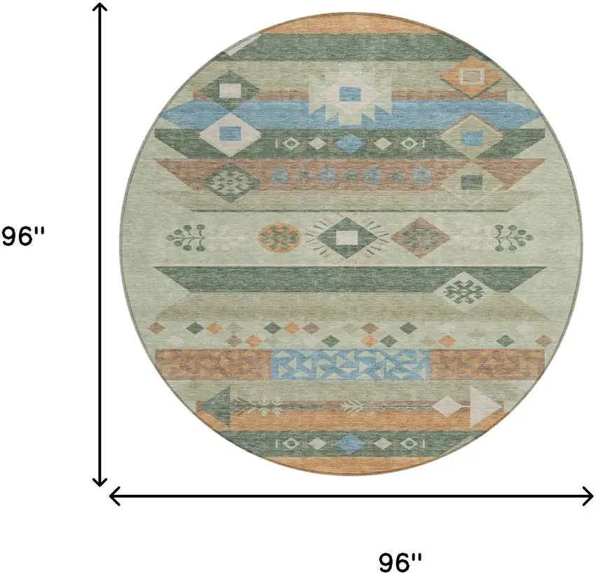 8' Sage And Green Round Geometric Washable Indoor Outdoor Area Rug Photo 7