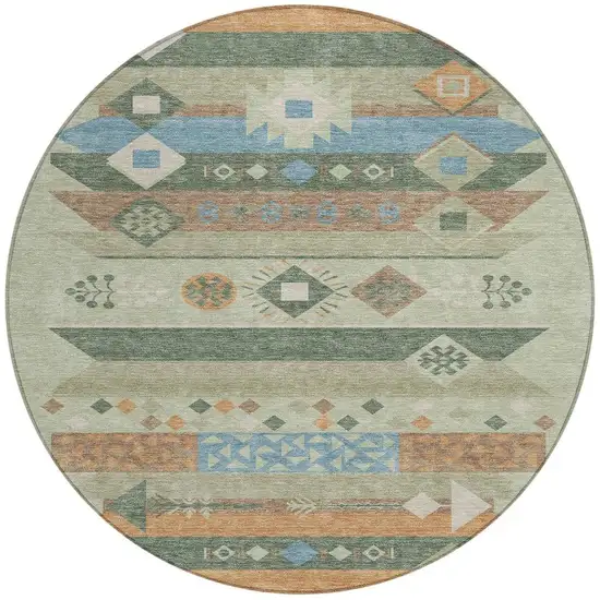 8' Sage And Green Round Geometric Washable Indoor Outdoor Area Rug Photo 4