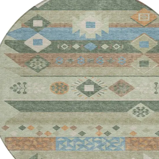 8' Sage And Green Round Geometric Washable Indoor Outdoor Area Rug Photo 3